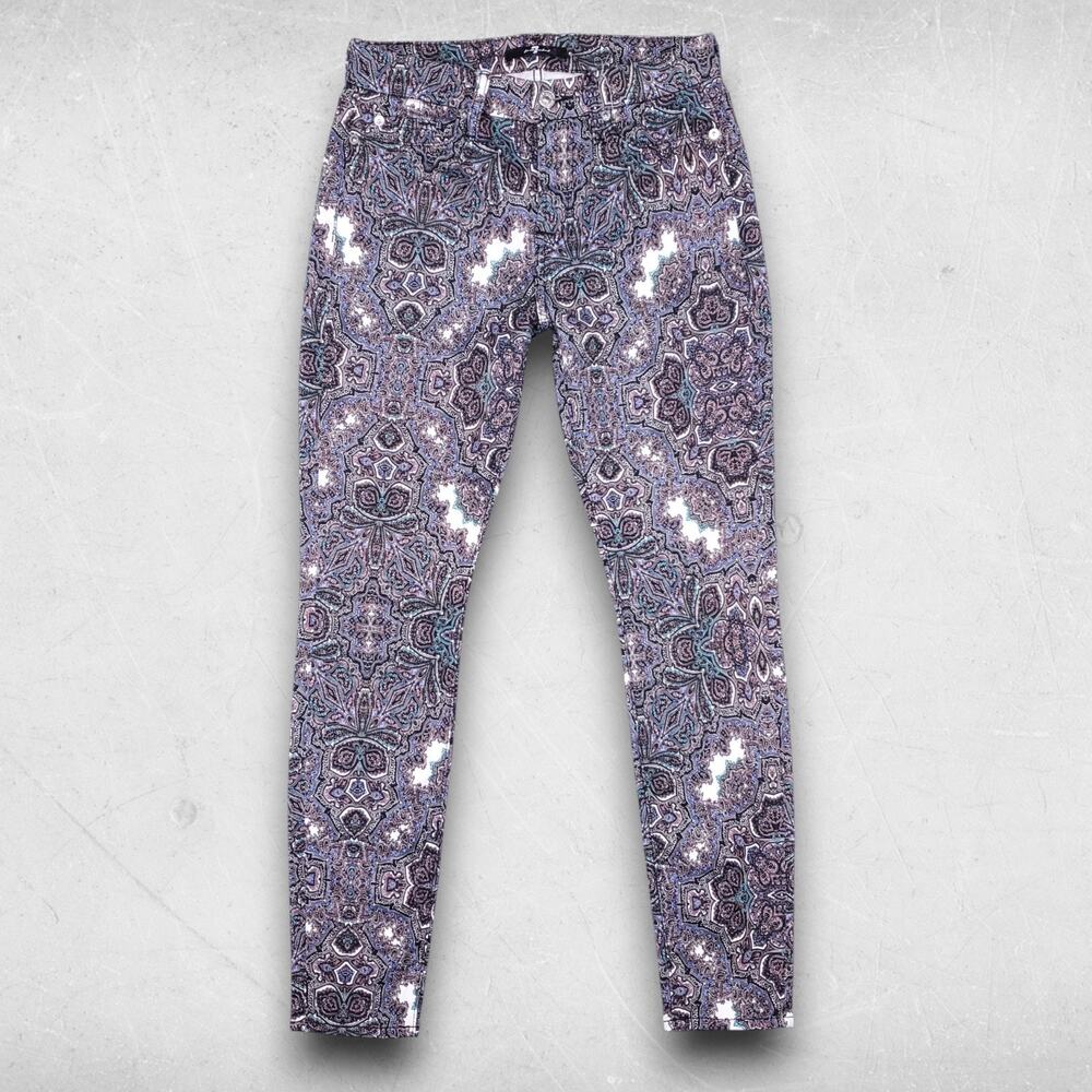 7 for All Mankind Jeans Women 27 Paisley Ankle Skinny Stretch Y2K Boho Indie